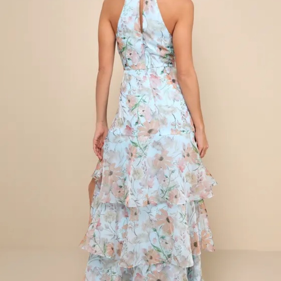 Lulus Forever Exceptional Light Blue Floral Halter Organza Maxi Dress - Size 2X - Picture 2 of 3
